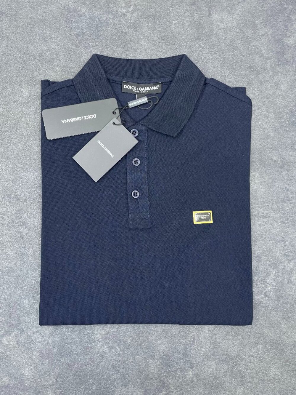 Dolce & Gabbana Men’s Navy Blue Polo Shirt Logo Plaque- Size Small